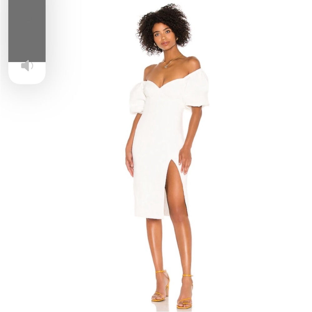 NWT Song of style Rosalie denim midi dress in White puff sleeve